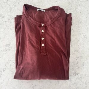 Buck Mason Men's Henley Curved Hem Cotton Shirt